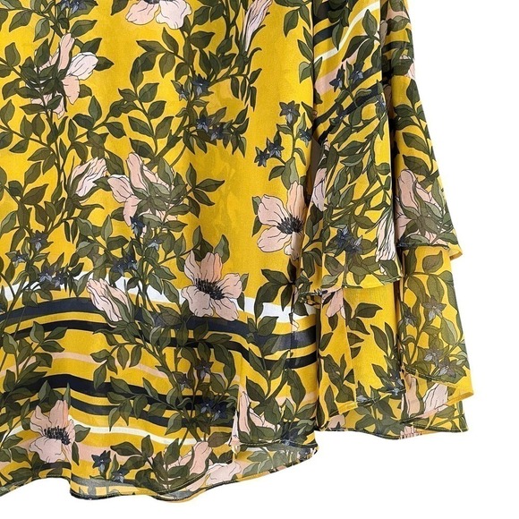 Cabi Spring Scene Yellow Floral Bell Sleeve Sheer Blouse Top, Size Small - Picture 6 of 12